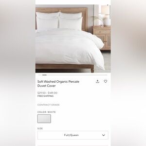 Pottery Barn Soft Washed Organic Percale Duvet Cover - White